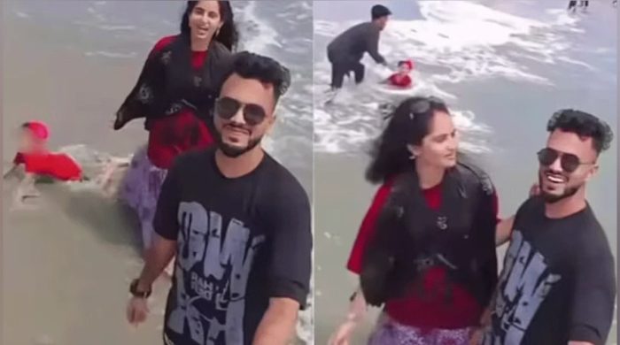 রিল বানাতে মগ্ন দম্পতি, ঢেউয়ে পড়ে বিপদে শিশু